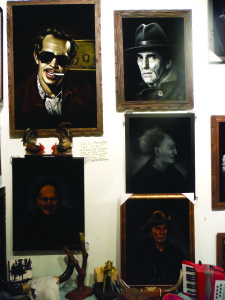 Velveteria's Harry Dean Fest collection. Paintings by Jorge, Felix, and The Mystery Artist. Courtesy Carl Baldwin.