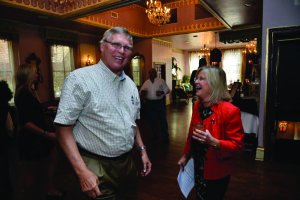 p6-7_Connie Jo Miller with Bill Samuels of Maker's Mark at the last Lexington Restaurant Week Kick Off Party