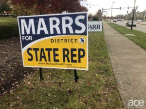 political yard sign that says marrs district state rep