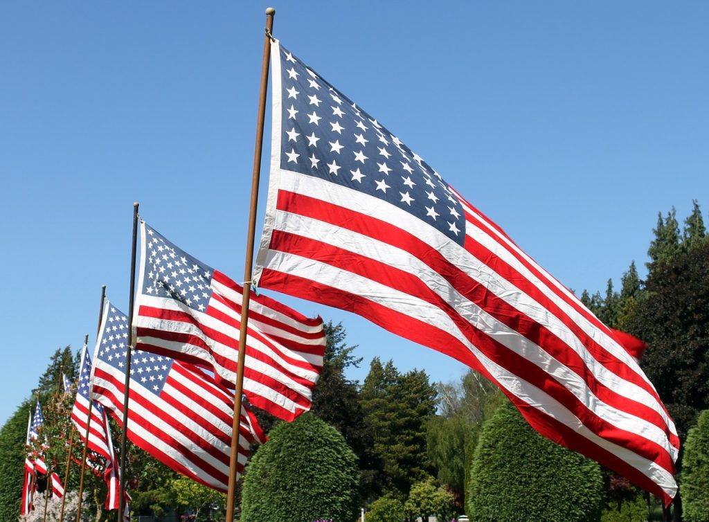 Memorial Day: flags with a clear blue sky