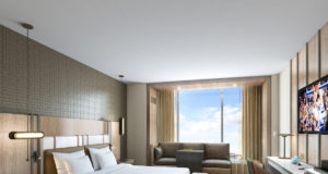 rendering of the king-size bedroom at marriott in CentrePointe