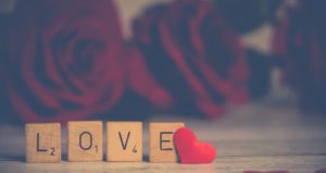 valentine's day: scrabble blocks that spell out love