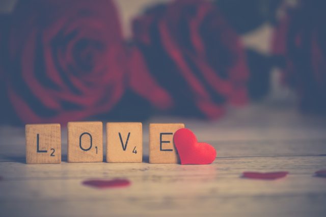 valentine's day: scrabble blocks that spell out love