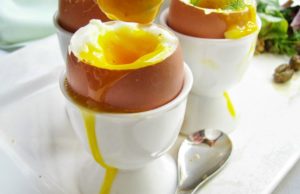 hard boiled egg in an egg holder