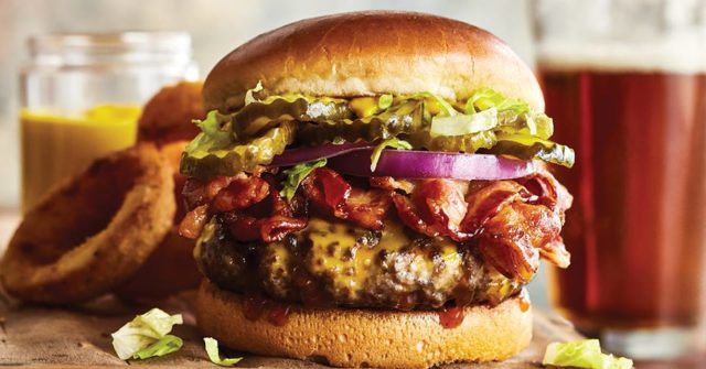 The Summit: cheese burger with lettuce, onions, pickles, and mustard