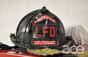 Burn: firefighter helmet on a locker