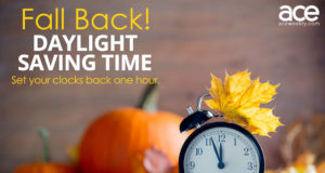 Daylight Savings: fall back with a clock and pumpkin