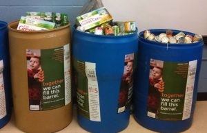 LEXPARK: large blue cans filled with canned food